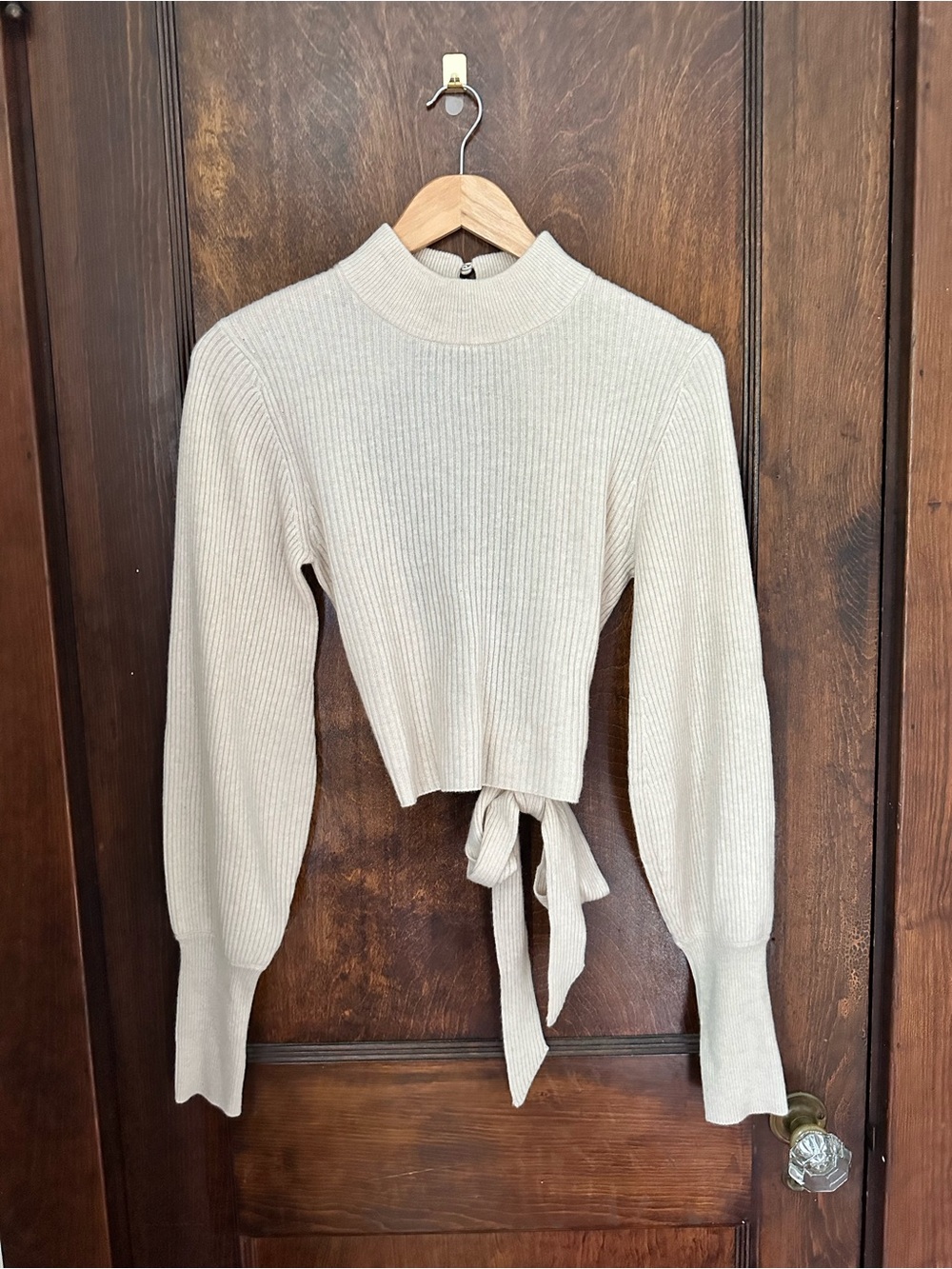 NWOT Reformation Women's Cream Ribbed Open Back Mock Neck Sweater